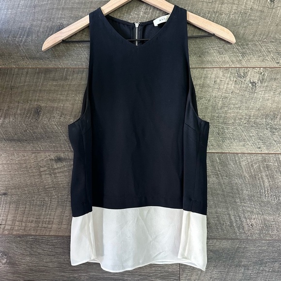 A.L.C. Double Layer Tank Top Findley Black/White Crepe Sleeveless Blouse Sz 6 - Picture 2 of 7
